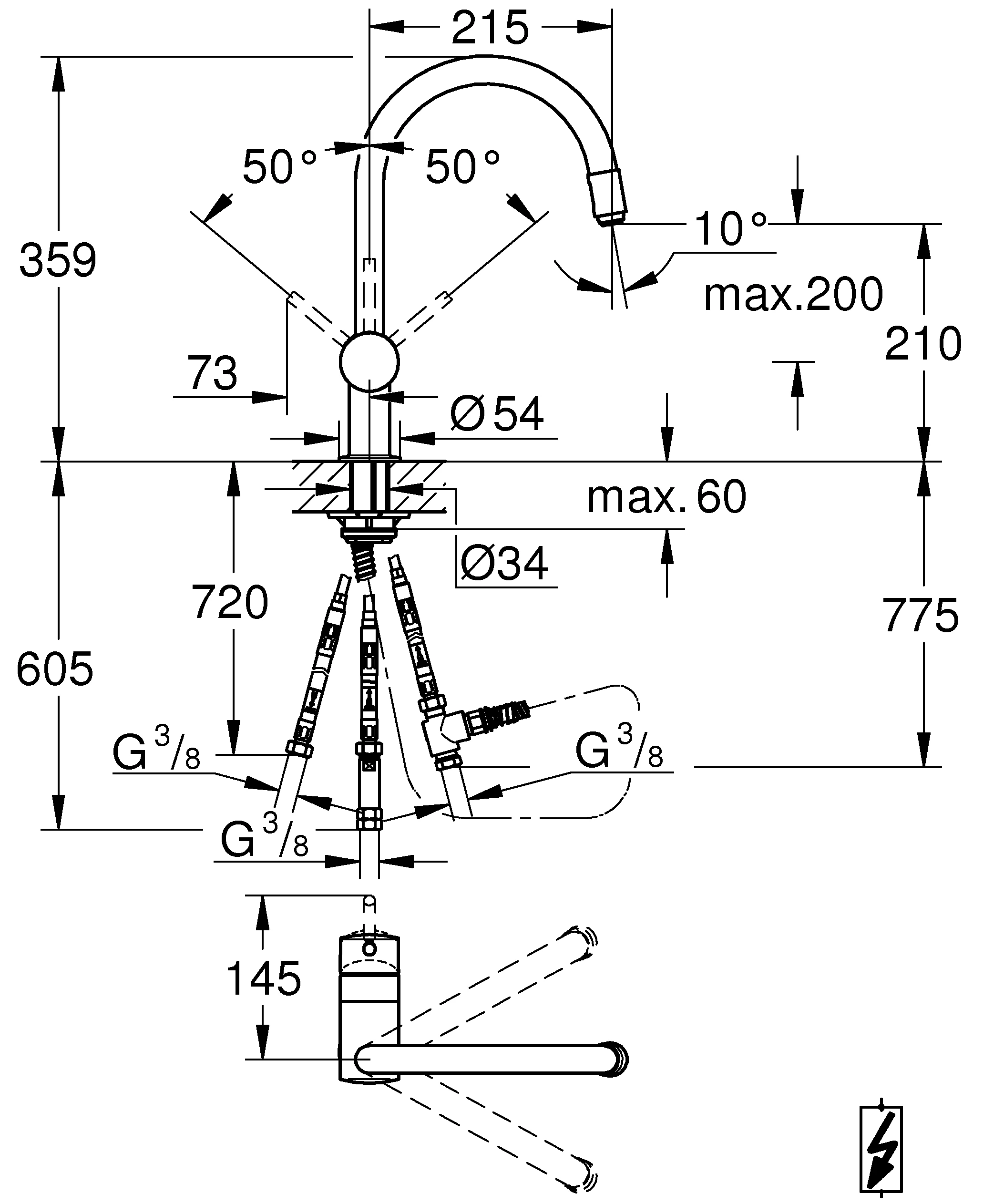 Einhand-Spültischbatterie Minta 32511, C-Auslauf, Einlochmontage, Niederdruck für offene Warmwasserbereiter, eigensicher, chrom