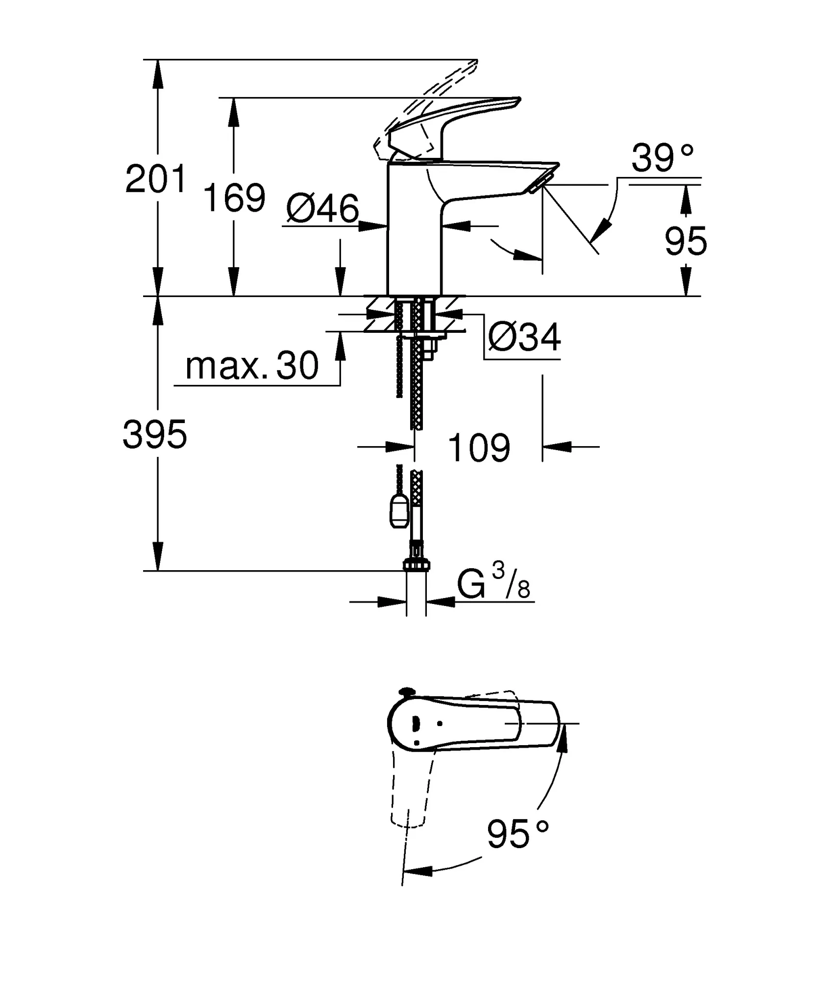 Einhand-Waschtischbatterie Eurosmart 23372_3, S-Size, Einlochmontage, Temperaturbegrenzer, versenkbare Kette, chrom Einhand-Waschtischbatterie Eurosmart 23372_3, S-Size, Einlochmontage, Temperaturbegrenzer, versenkbare Kette, chrom