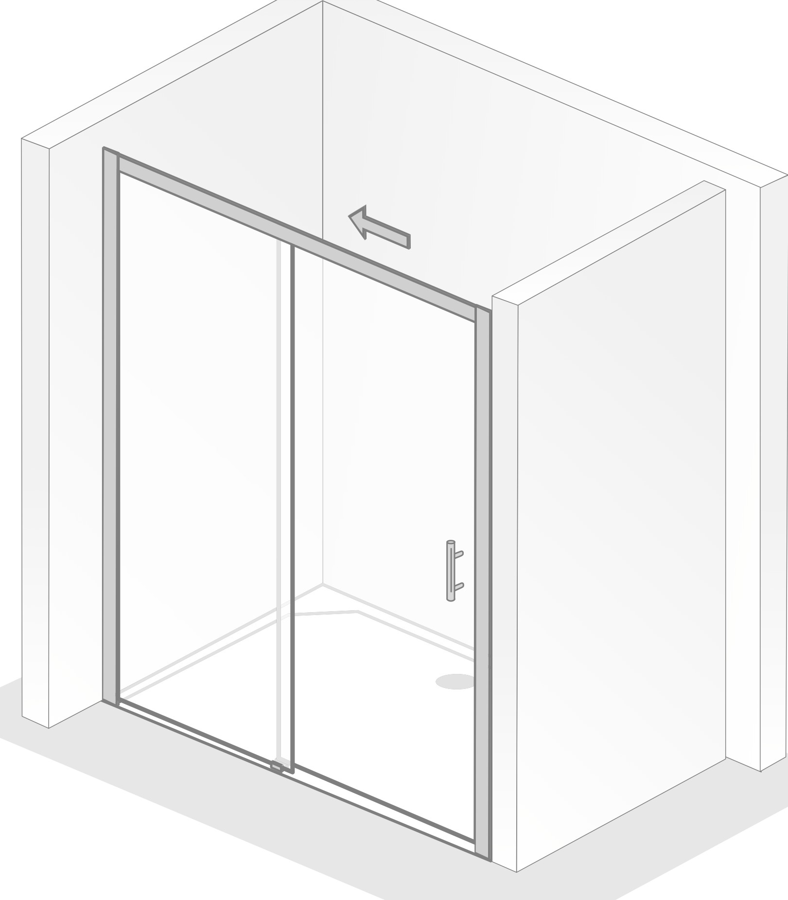 HSK gerahmte Schiebetür 2-teilig bodenfrei „Favorit“ für Nische Glas Klar hell, Profile Alu Silber-matt, H: 2000 mm HSK gerahmte Schiebetür 2-teilig bodenfrei „Favorit“ für Nische Glas Klar hell, Profile Alu Silber-matt, H: 2000 mm