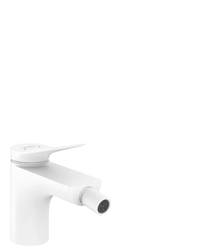 Hansgrohe Bidetmischer Vivenis, Einhebel-Bidetmischer mit Zugstangen-Ablaufgarnitur, mattweiß, Ausladung 130 mm, Auslaufhöhe 81 mm