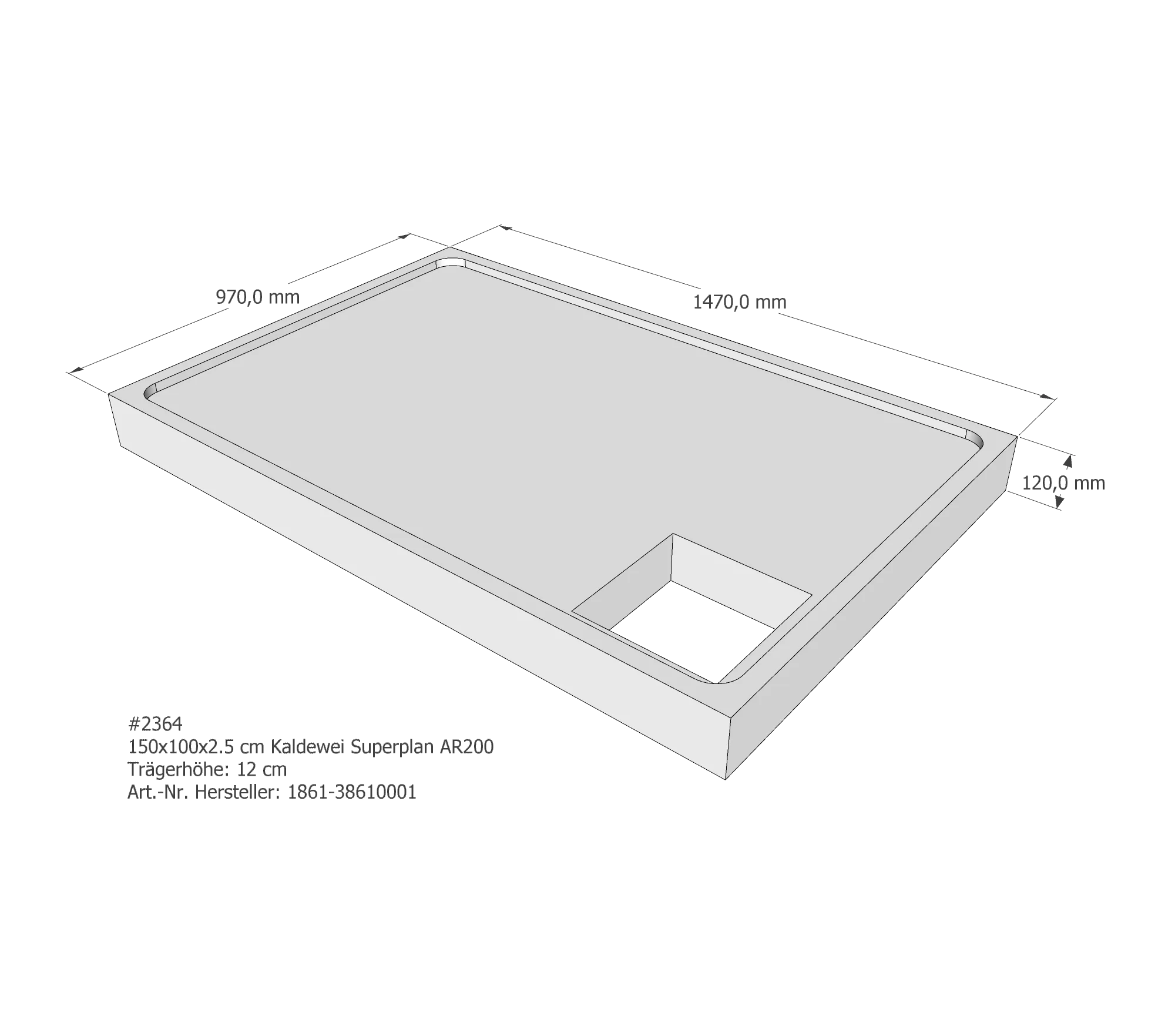 Duschwannenträger passend für Kaldewei Superplan 150 × 100 × 2,5 cm