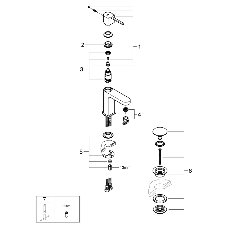 Einhand-Waschtischbatterie Plus 33163_3, S-Size, Einlochmontage, glatter Körper, Push-open Ablaufgarnitur 1 1/4″, chrom Einhand-Waschtischbatterie Plus 33163_3, S-Size, Einlochmontage, glatter Körper, Push-open Ablaufgarnitur 1 1/4″, chrom