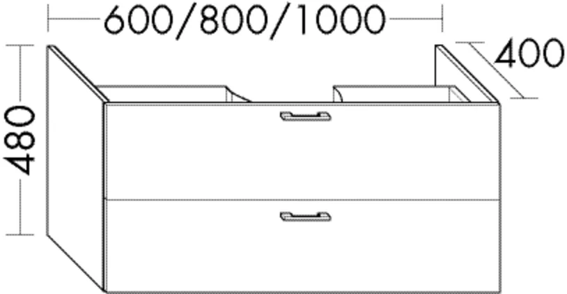 Waschtischunterschrank Sys30 von burgbad – 400 mm tief, 600 mm breit, 480 mm hoch, mit 1 Schublade oben und 1 Auszug unten, für Mineralguss-Waschtisch sys M7 tiefenreduziert