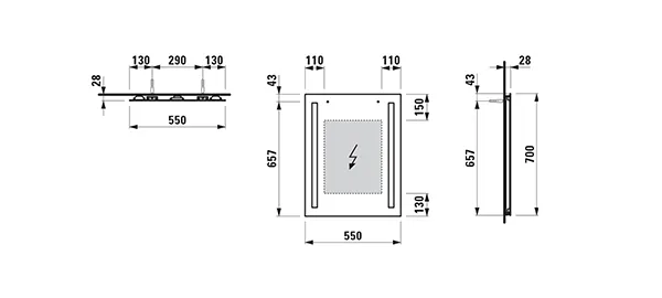 Laufen Spiegel LANI 550x28x700 mit 2 vertikal integrierten LED-Lichtelementen Laufen Spiegel LANI 550x28x700 mit 2 vertikal integrierten LED-Lichtelementen