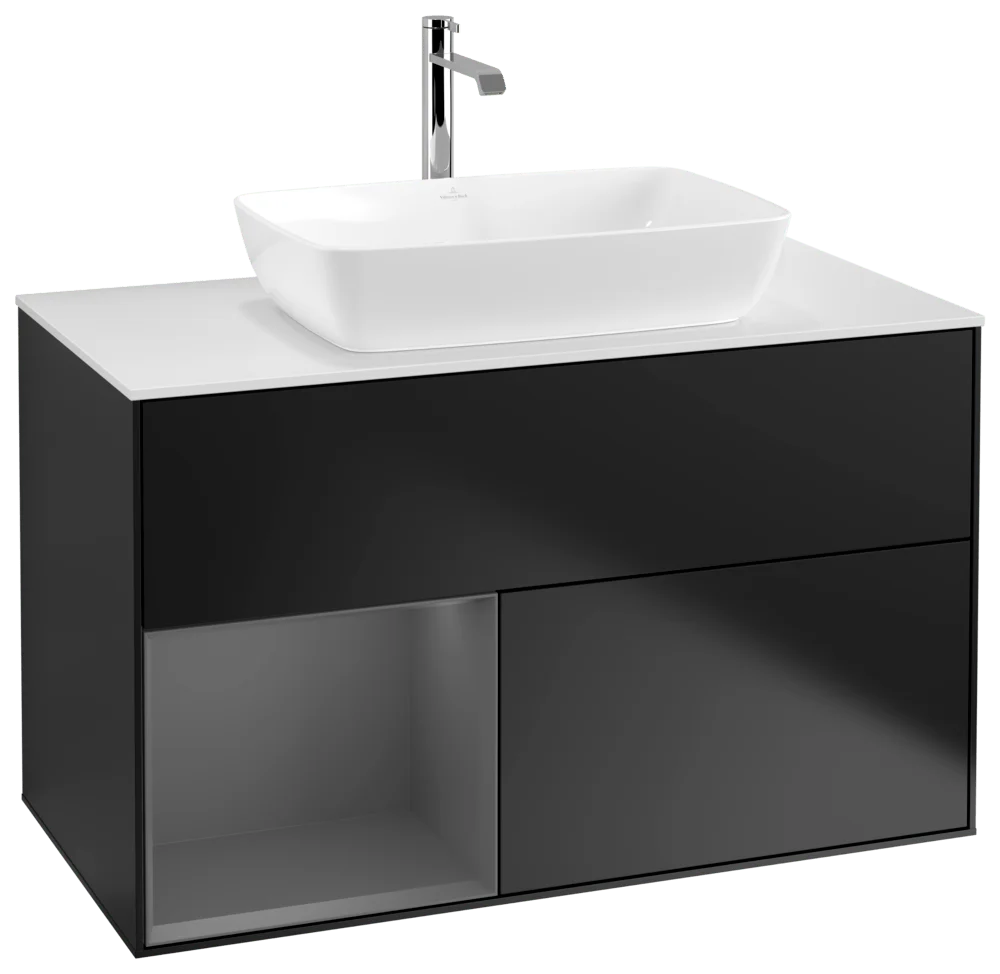 Villeroy & Boch Waschbeckenunterschrank Finion G77, 1000 x 603 x 501 mm, Black Matt Lacquer, mit Beleuchtung und Push-to-open Funktion
