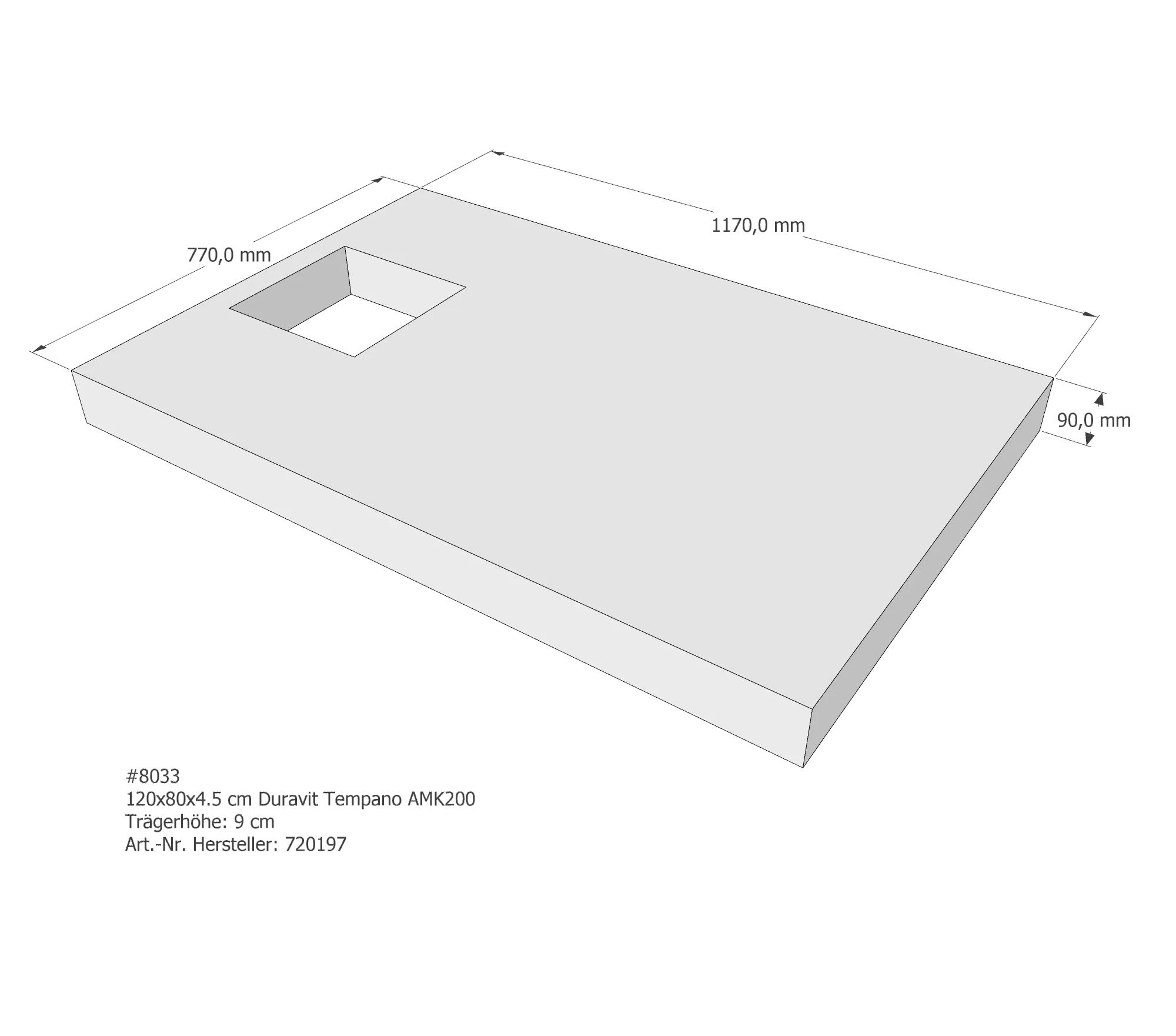 Duschwannenträger für Duravit Tempano 120 × 80 × 4,5 cm Breite: 80 cm / Länge: 120 cm