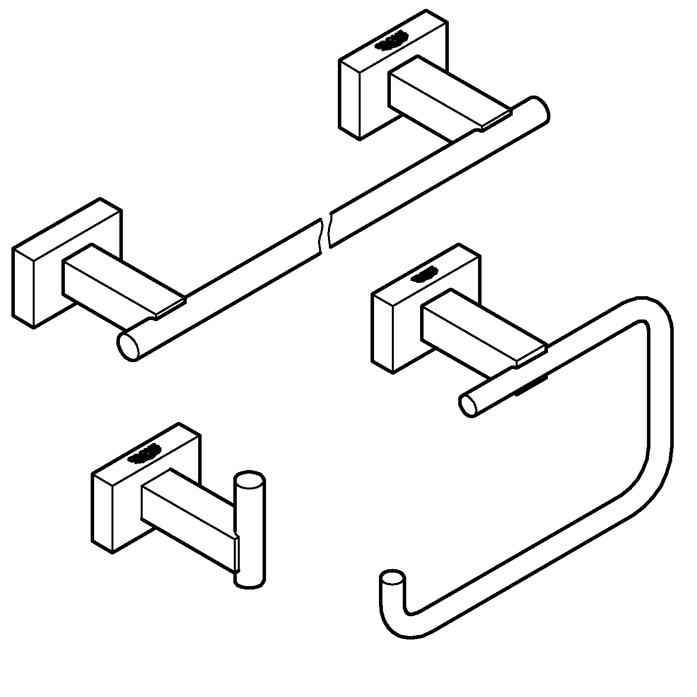 3-in-1 Bad-Set Essentials Cube 40777_1, mit Bademantelhaken, WC-Papierhalter ohne Deckel, Badetuchhalter, 558 mm, chrom