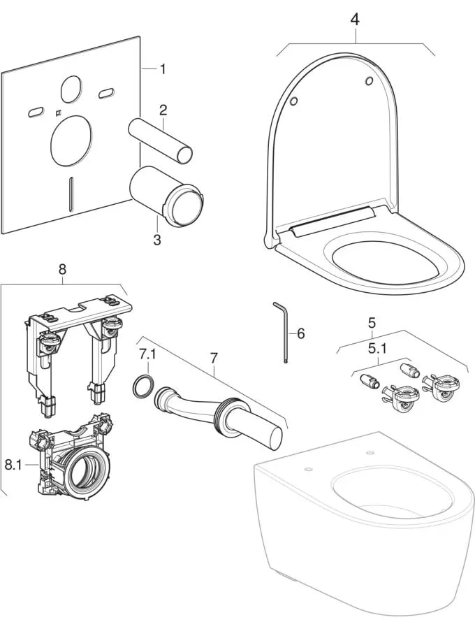 Wand-Tiefspül-WC Set mit WC-Sitz „One“ geschlossene Form 54 cm in weiß alpin mit KeraTect®, ohne Spülrand