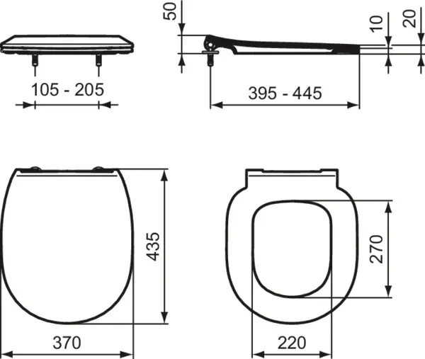 Set WC mit WC-Sitz Softclose spülrandlos „Connect“ 360 × 340 × 540 mm