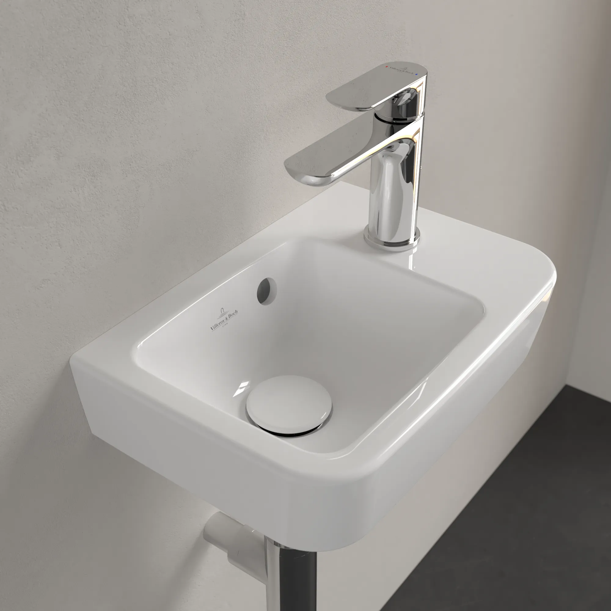 Villeroy & Boch Handwaschbecken „O.novo“ Compact 360 × 250 × 145 mm, Hahnlochposition rechts, für Becken links, mit Hahnlochbohrung in Weiß Alpin Villeroy & Boch Handwaschbecken „O.novo“ Compact 360 × 250 × 145 mm, Hahnlochposition rechts, für Becken links, mit Hahnlochbohrung in Weiß Alpin