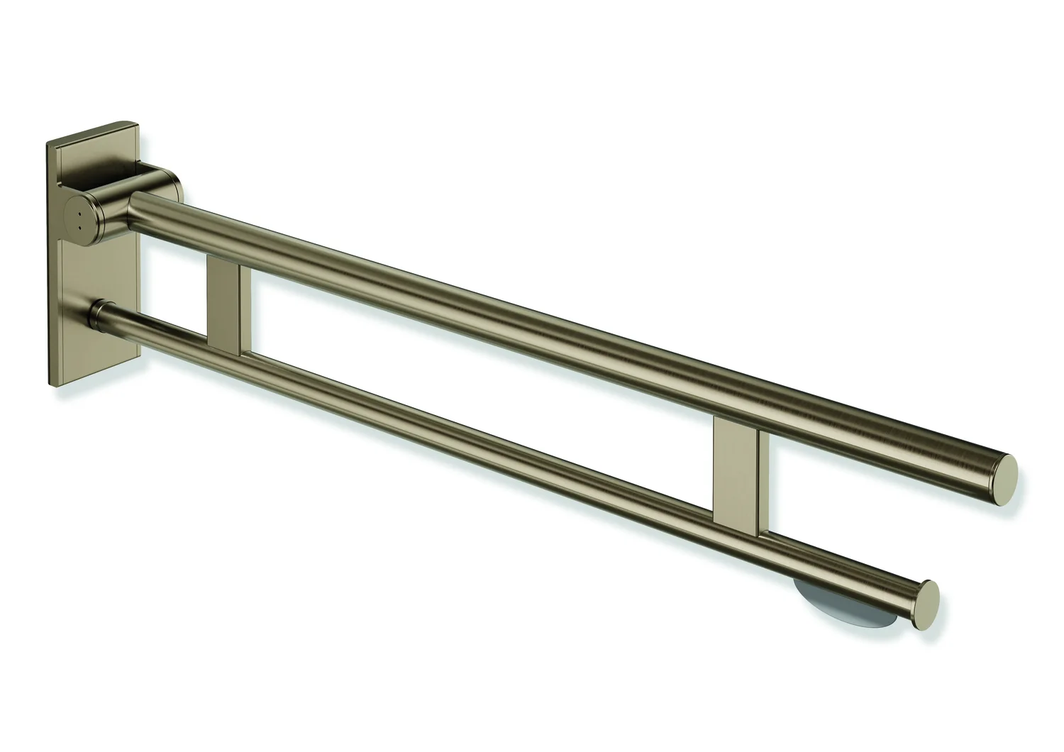 HEWI Stützklappgriff Duo System 900 Design A, Edelstahl PVD bronze gebürstet, Ausladung 900 mm mit WC-Papierhalter HEWI Stützklappgriff Duo System 900 Design A, Edelstahl PVD bronze gebürstet, Ausladung 900 mm mit WC-Papierhalter