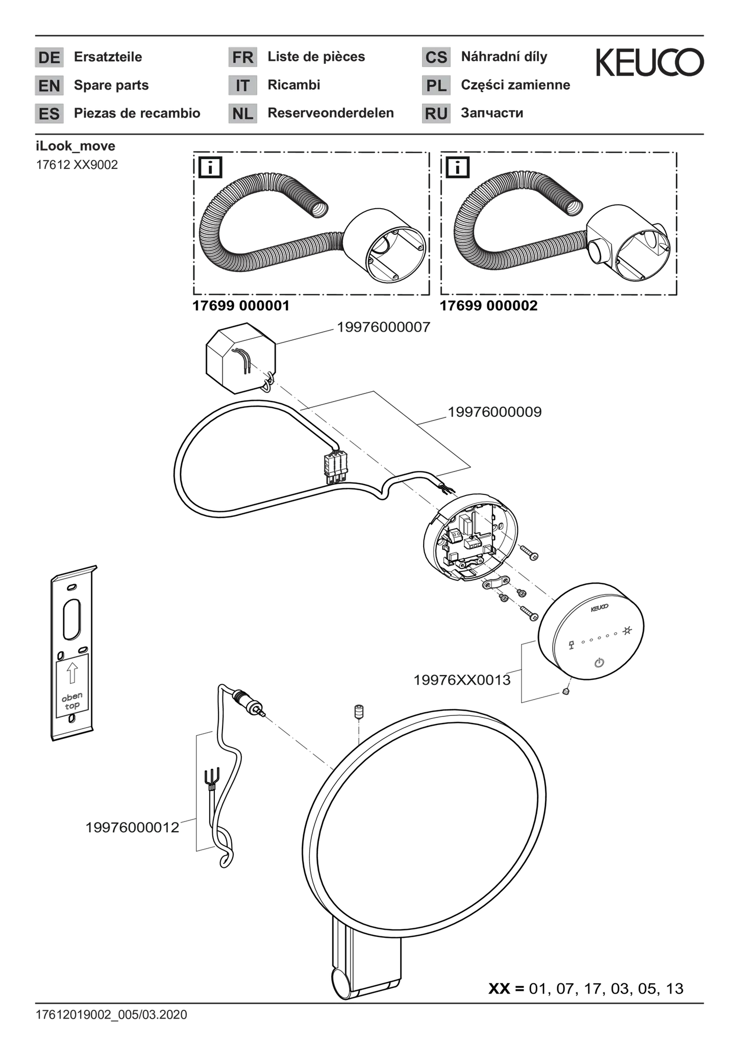 KEUCO Kosmetikspiegel mit Unterputz-Kabelführung „iLook_move“ Rund, mit Beleuchtung in Aluminium-finish, ⌀ 212 mm
