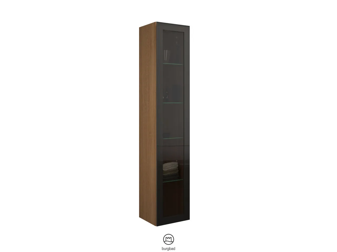 Hochschrank, 1 Alurahmentür mit Rauchglaseinsatz in Bronze;4 Glaseinlegeböden, Tiefe: 320 mm, Breite: 350 mm, Höhe: 1760 mm