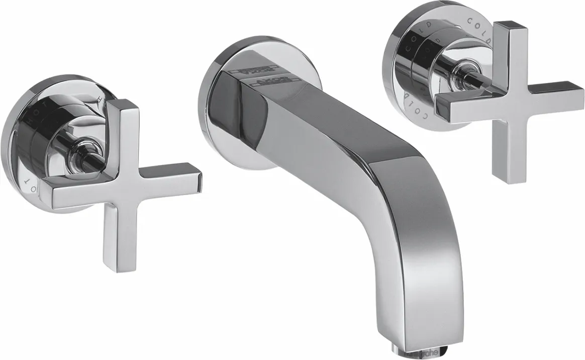 3-Loch Waschtischarm.Axor Citterio Wand Fertigset kurz m.Kreuzgriffen chrom