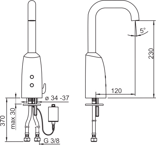 Hansa Waschtischarmatur, elektronisch „Electra“ Ausladung 120 mm in Chrom Hansa Waschtischarmatur, elektronisch „Electra“ Ausladung 120 mm in Chrom