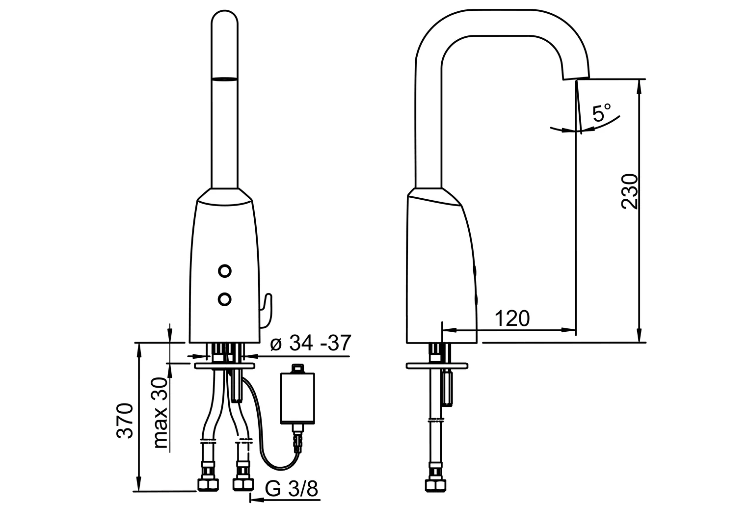 HansaELECTRA Waschtischbatterie HansaELECTRA 6444 6 V Bluetooth Ausladung 120 mm DN15 Chrom
