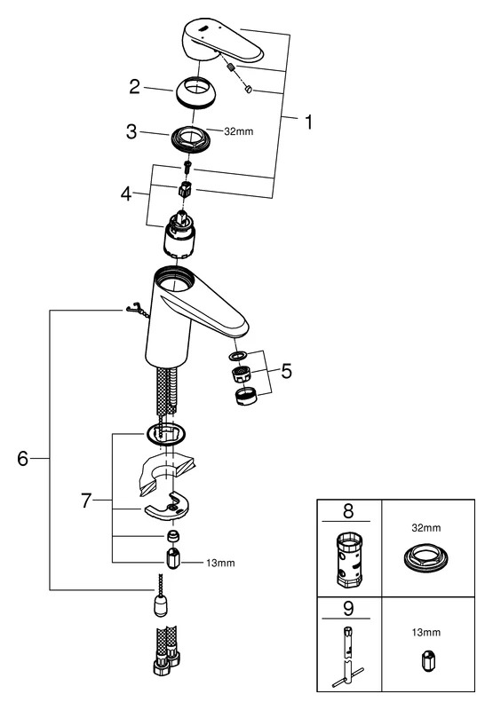 Einhand-Waschtischbatterie Eurodisc Cosmopolitan 33178_2, S-Size, Einlochmontage, versenkbare Kette, chrom