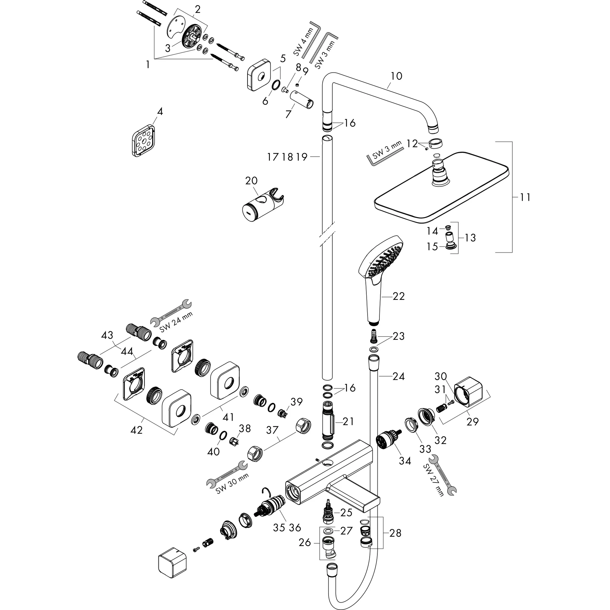 Showerpipe Croma E 280 1jet chrom mit Wannenthermostat Showerpipe Croma E 280 1jet chrom mit Wannenthermostat