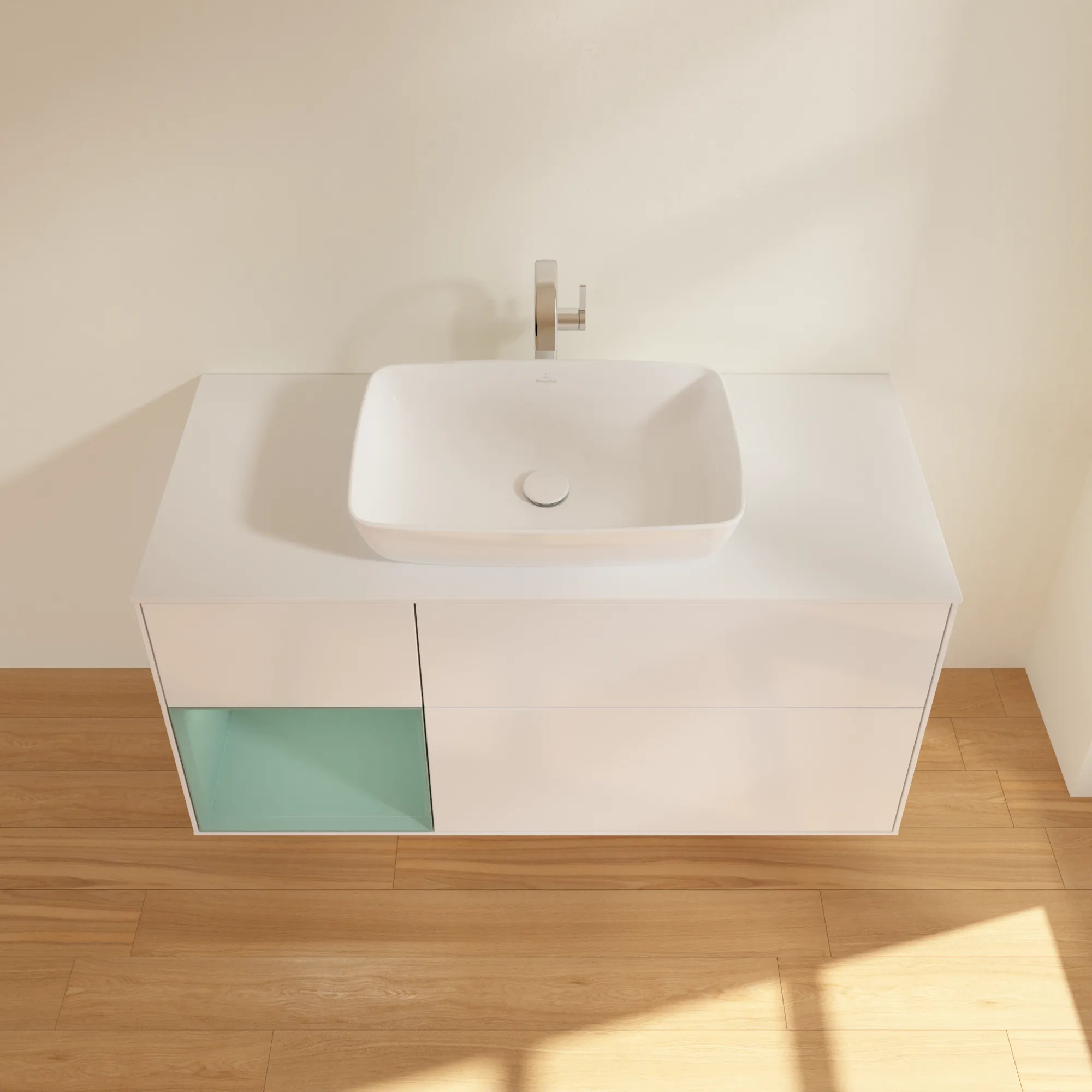 Villeroy & Boch Waschtischunterschrank „Finion“ für Schrankwaschtisch 1200 × 603 × 501 mm Glossy White Lacquer, für Becken mittig, mit Hahnlochbohrung Villeroy & Boch Waschtischunterschrank „Finion“ für Schrankwaschtisch 1200 × 603 × 501 mm Glossy White Lacquer, für Becken mittig, mit Hahnlochbohrung