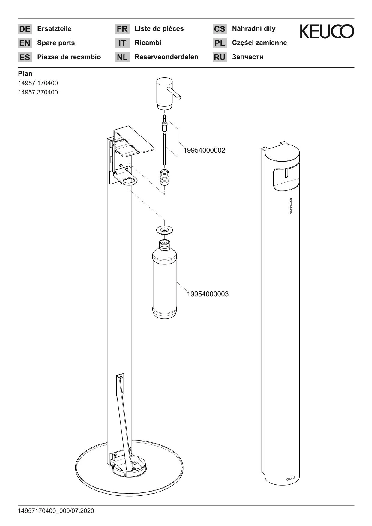 Plan 14957370400 Desinfektionsmittelspender Standmodell, ohne Fenster schwarz