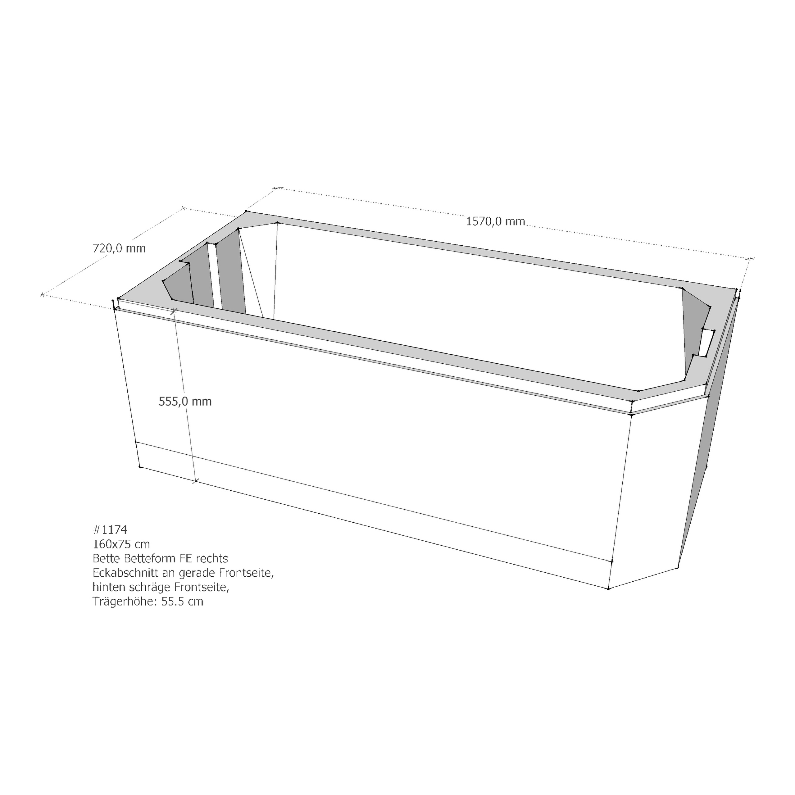 Badewannenträger für Bette BetteProfi-Form FE rechts 160 × 75 × 42 cm