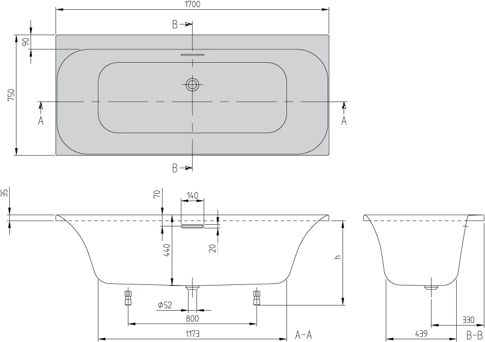 Villeroy & Boch Loop & Friends Badewanne Square UBA170LSF2V, Rechteck, Weiß Alpin