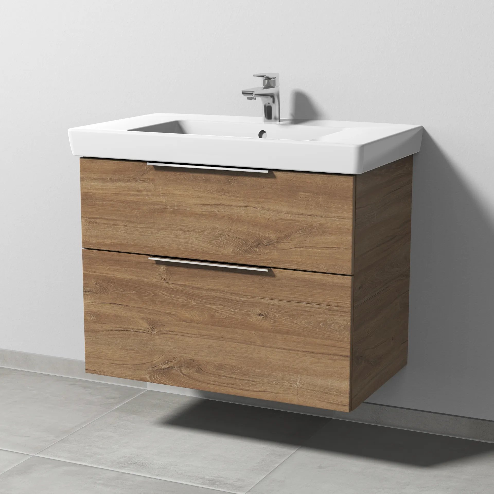 Sanipa Waschtischunterschrank „3way“ passend zu Keramik-Waschtische Subway 2.0 von Villeroy & Boch 750 × 593 × 447 mm in Eiche Kansas, Becken mittig