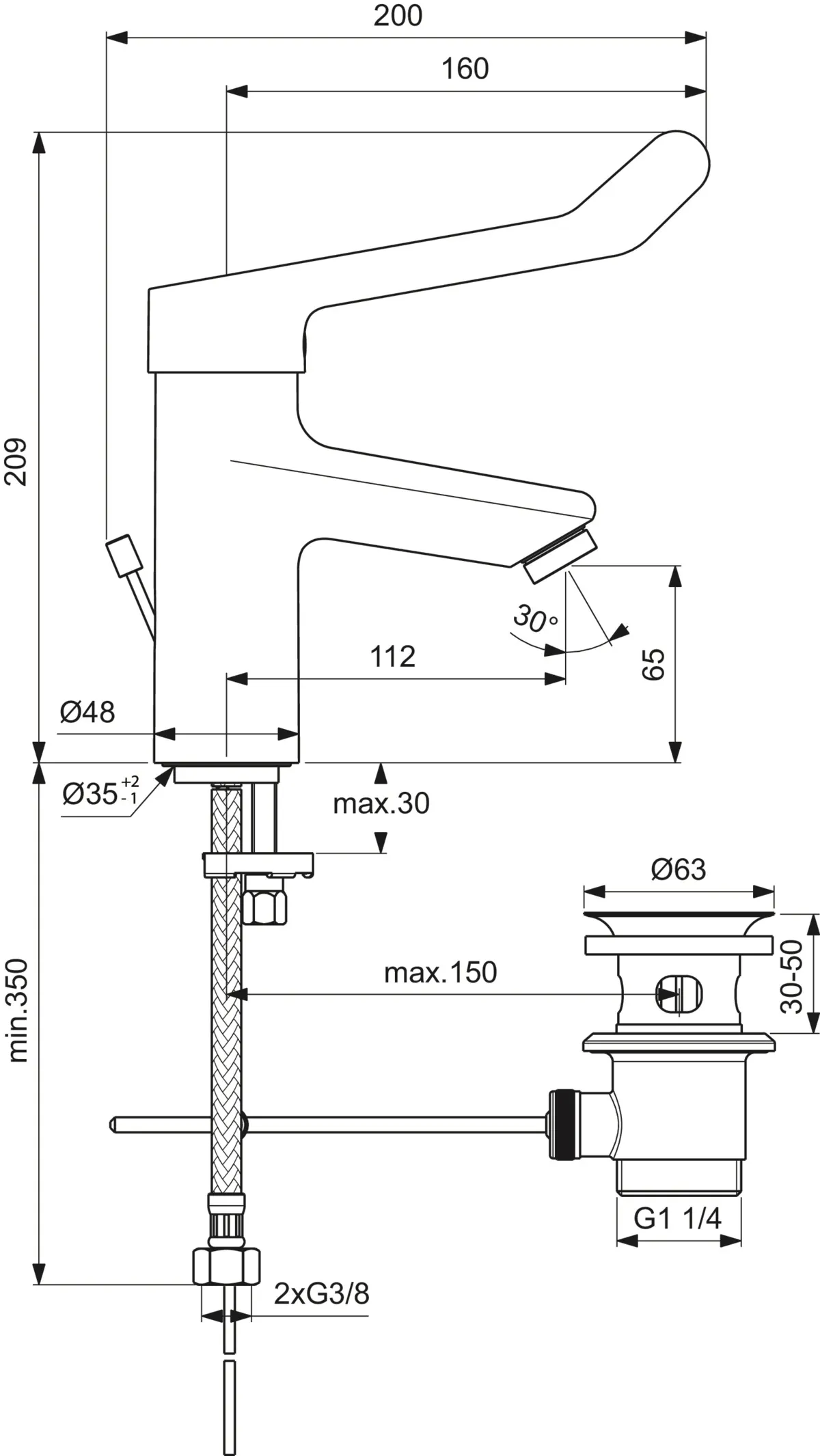 Waschtischarmatur Ceraplus mit Klinikhebel mit Ablaufgarnitur Ausladung 112mm Chrom Waschtischarmatur Ceraplus mit Klinikhebel mit Ablaufgarnitur Ausladung 112mm Chrom