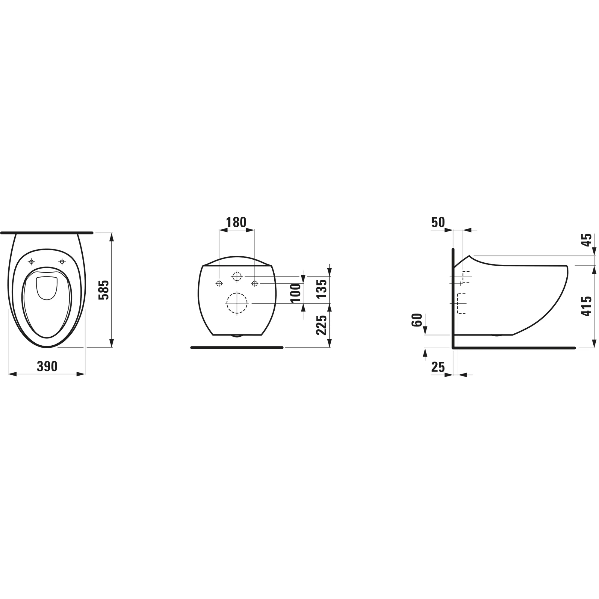 Laufen Wand-Tiefspül-WC „Ilbagnoalessi“ 390 × 355 × 585 mm in Weiß, Befestigung sichtbar Laufen Wand-Tiefspül-WC „Ilbagnoalessi“ 390 × 355 × 585 mm in Weiß, Befestigung sichtbar