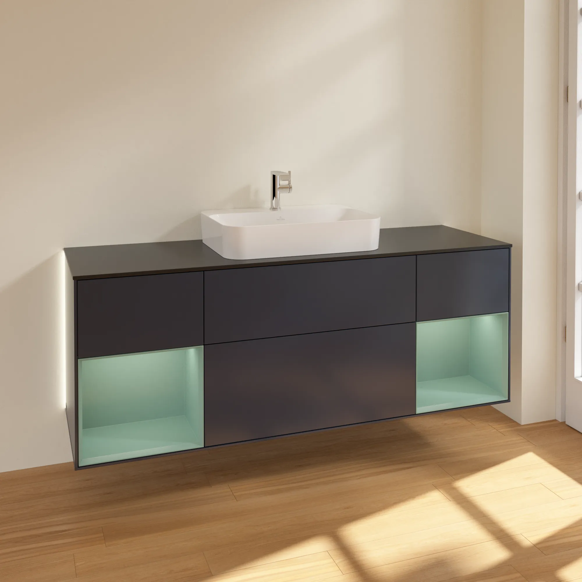 Villeroy & Boch Waschtischunterschrank „Finion“ für Schrankwaschtisch 1600 × 603 × 501 mm Midnight Blue Matt Lacquer, für Becken mittig