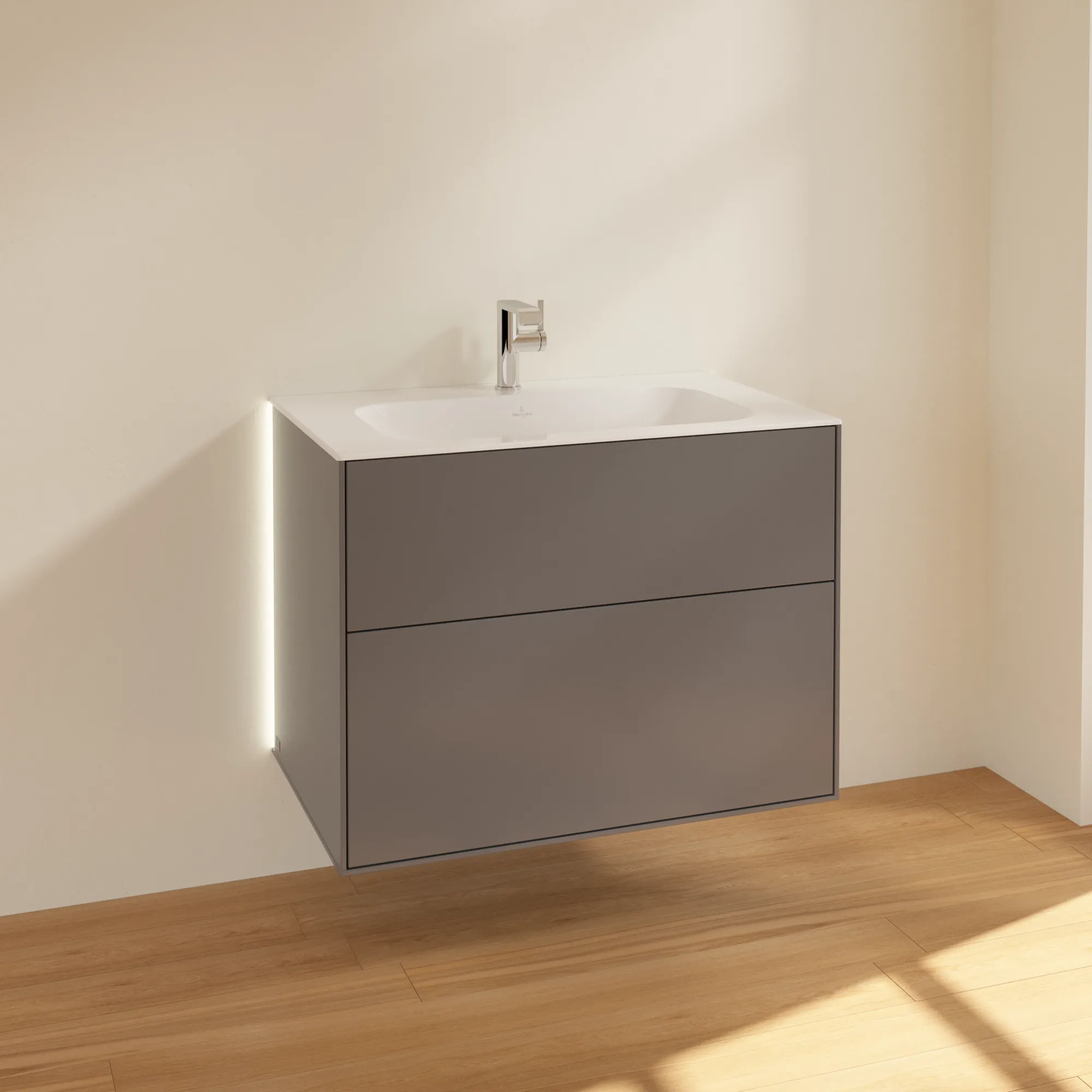 Villeroy & Boch Waschbeckenunterschrank Finion G01, Anthracite Matt Lacquer, 796x591x498mm, mit Beleuchtung und Push-to-open Funktion Villeroy & Boch Waschbeckenunterschrank Finion G01, Anthracite Matt Lacquer, 796x591x498mm, mit Beleuchtung und Push-to-open Funktion