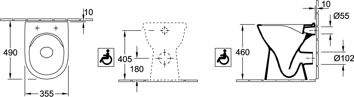 Stand-Tiefspül-WC „ViCare“ 49 × 36 × 46 cm in Weiß Alpin, ohne Spülrand, Tiefspüler Stand-Tiefspül-WC „ViCare“ 49 × 36 × 46 cm in Weiß Alpin, ohne Spülrand, Tiefspüler