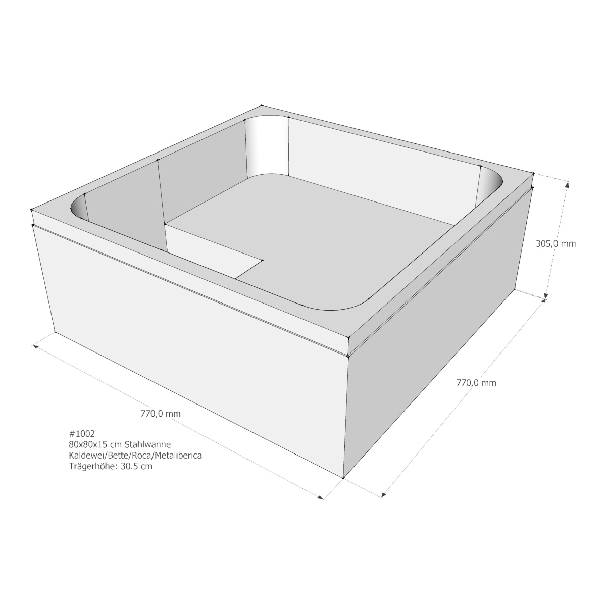 Set-Duschwanne Kaldewei Sanidusch 80 × 80 cm mit Duschwannenträger und Sanit-Ablauf