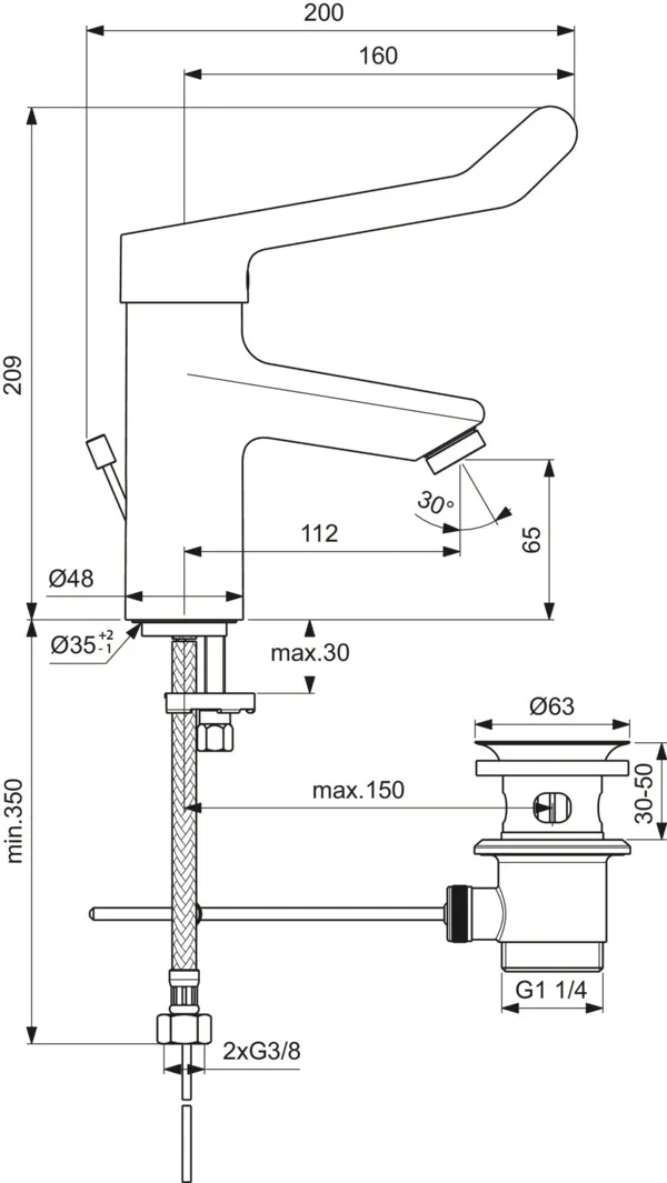 Waschtischarmatur Ceraplus mit Klinikhebel mit Ablaufgarnitur Ausladung 112mm Chrom Waschtischarmatur Ceraplus mit Klinikhebel mit Ablaufgarnitur Ausladung 112mm Chrom