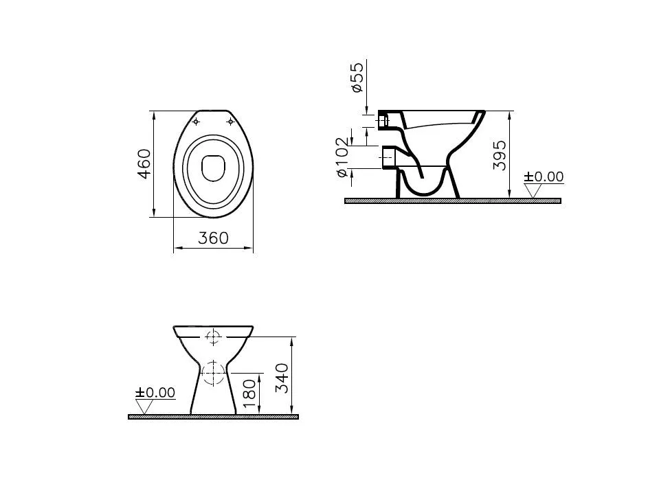 VitrA norm Tiefspüler-Stand-WC 36 x 46 cm Abgang waagerecht Open Back Weiß Hochglanz