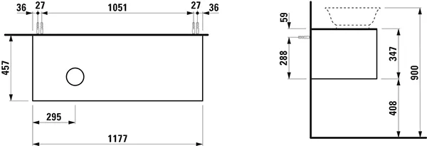 Laufen Waschtischunterbau „THE NEW CLASSIC“ 1177 × 347 × 457 mm Weiß matt, links