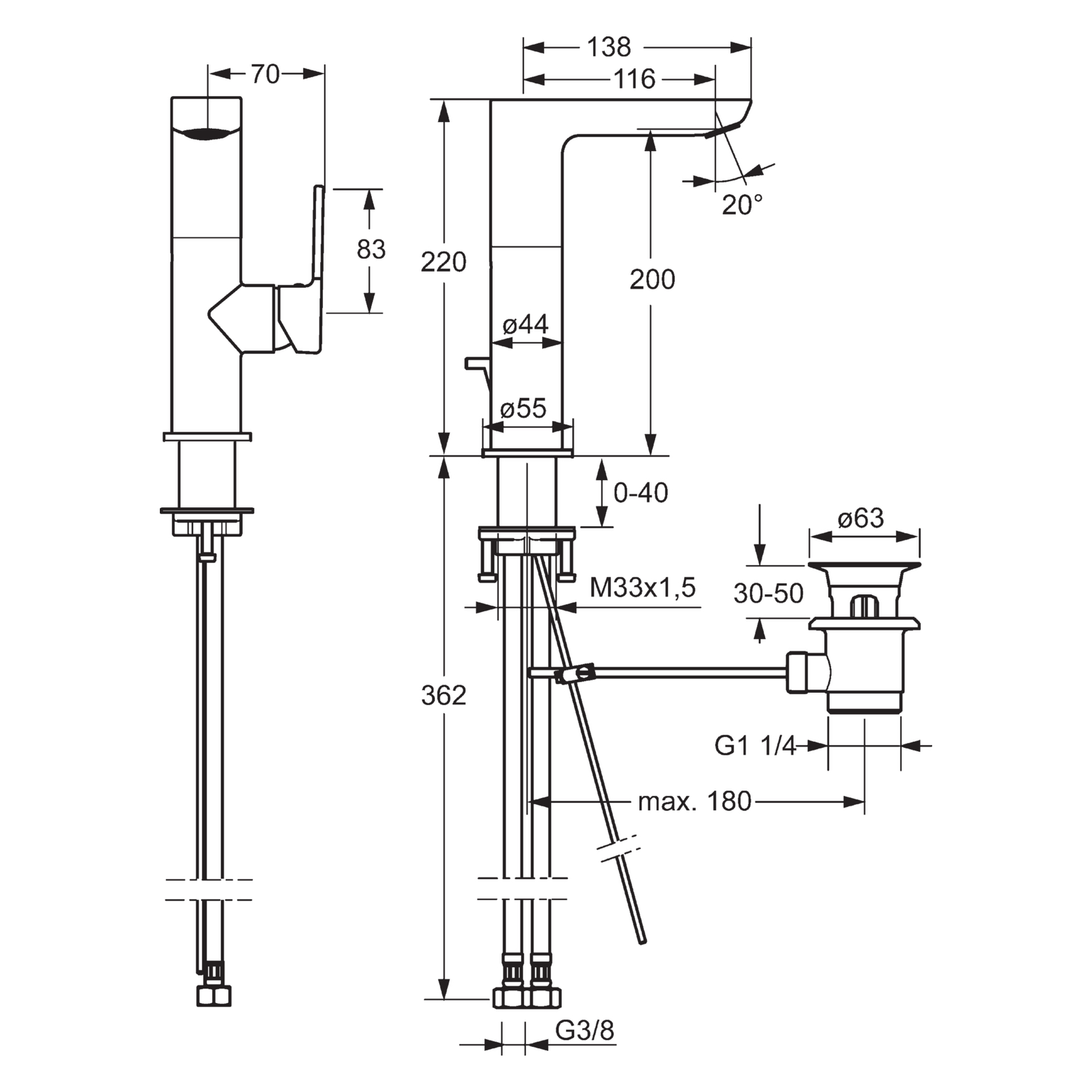 Einhand-Waschtischarmatur „Ligna“ Ausladung 116 mm in Chrom Einhand-Waschtischarmatur „Ligna“ Ausladung 116 mm in Chrom