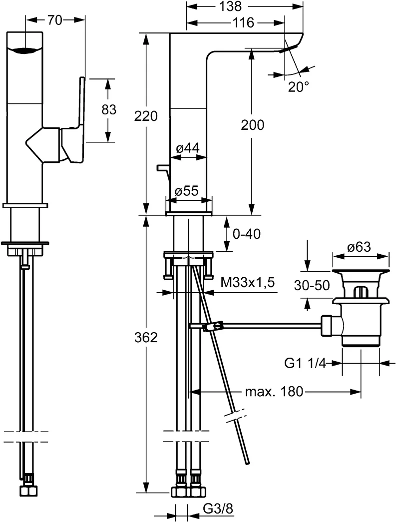 HansaLIGNA Waschtischarmatur HansaLIGNA 5530 Zugstangenablaufgarnitur Ausladung 116 mm DN15 Chrom HansaLIGNA Waschtischarmatur HansaLIGNA 5530 Zugstangenablaufgarnitur Ausladung 116 mm DN15 Chrom