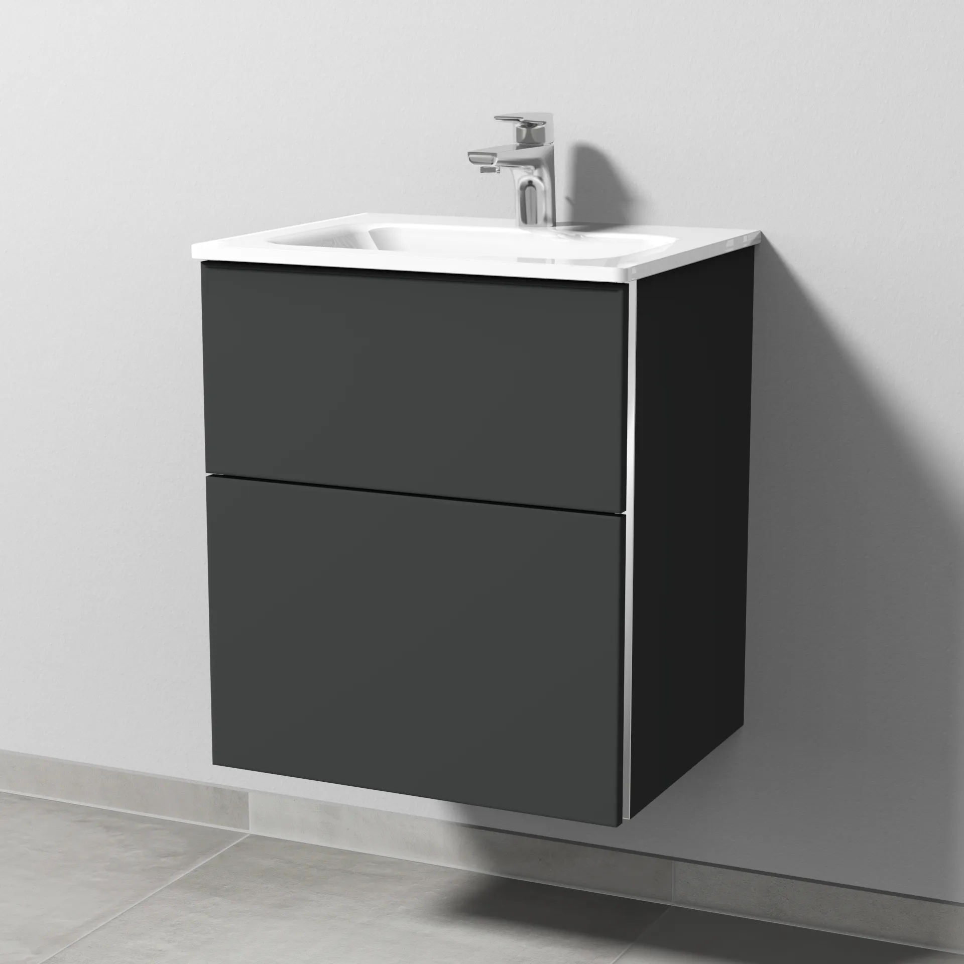 Sanipa Glas-Waschtisch-Waschtischunterschrank mit Waschtischunterschrank „3way“ 500 × 582 × 407 mm in Graphit (matt), mit Hahnlochbohrung
