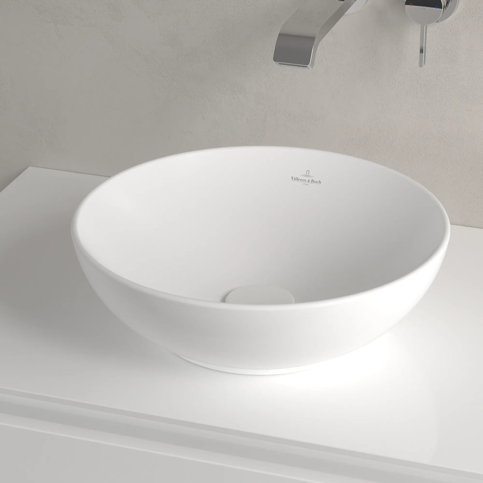 Villeroy & Boch Aufsatzwaschtisch aus TitanCeram „Loop & Friends“ ⌀ 380 mm, ohne Hahnlochbohrung in Stone White Villeroy & Boch Aufsatzwaschtisch aus TitanCeram „Loop & Friends“ ⌀ 380 mm, ohne Hahnlochbohrung in Stone White
