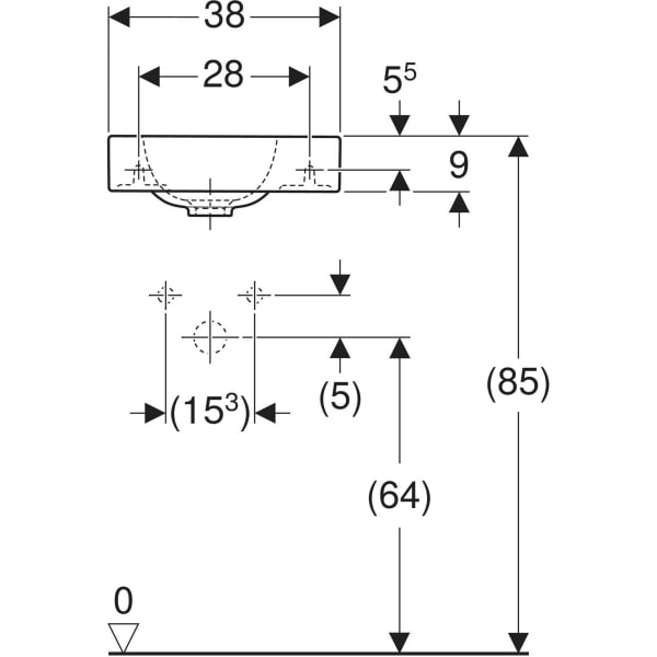 Wandwaschtisch „iCon XS“, rechteckig, Hahnlochposition rechts 38 × 28 cm in weiß alpin