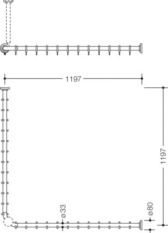 HEWI Duschvorhangstange „Serie 801“ 123,7 × 123,7 cm