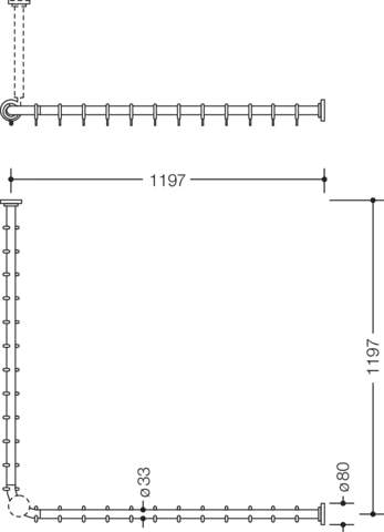 HEWI Duschvorhangstange „Serie 801“ 123,7 × 123,7 cm HEWI Duschvorhangstange „Serie 801“ 123,7 × 123,7 cm