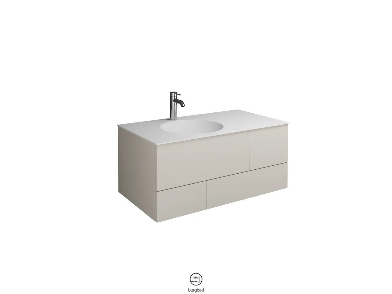 Coco Mineralguss-Waschtisch inkl. Waschtischunterschrank, 90 x 370 mm Muldentiefe, 1 Schublade oben mit Siphonausschnitt, 1 Schublade unten, 1 Metallbox, inkl. burgbad cleanFlow, H: 406 mm, B: 906 mm, T: 505 mm Coco Mineralguss-Waschtisch inkl. Waschtischunterschrank, 90 x 370 mm Muldentiefe, 1 Schublade oben mit Siphonausschnitt, 1 Schublade unten, 1 Metallbox, inkl. burgbad cleanFlow, H: 406 mm, B: 906 mm, T: 505 mm