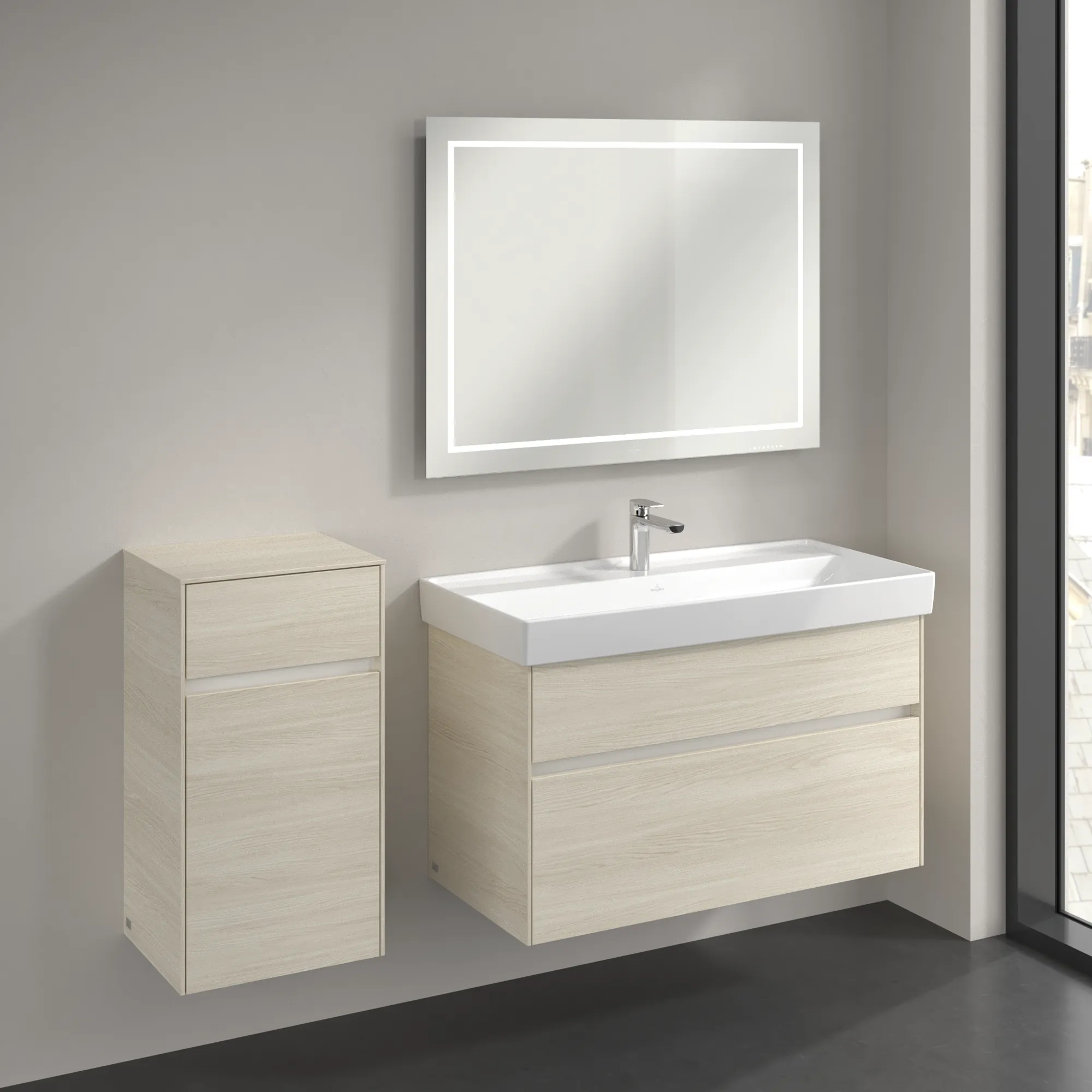 Villeroy & Boch Seitenschrank „Collaro“ 1 Tür, 1 Auszug / Schublade 40,4 × 74,8 × 34,9 cm 1 Tür, Anschlag (Scharnier) links, 1 Auszug / Schublade Villeroy & Boch Seitenschrank „Collaro“ 1 Tür, 1 Auszug / Schublade 40,4 × 74,8 × 34,9 cm 1 Tür, Anschlag (Scharnier) links, 1 Auszug / Schublade