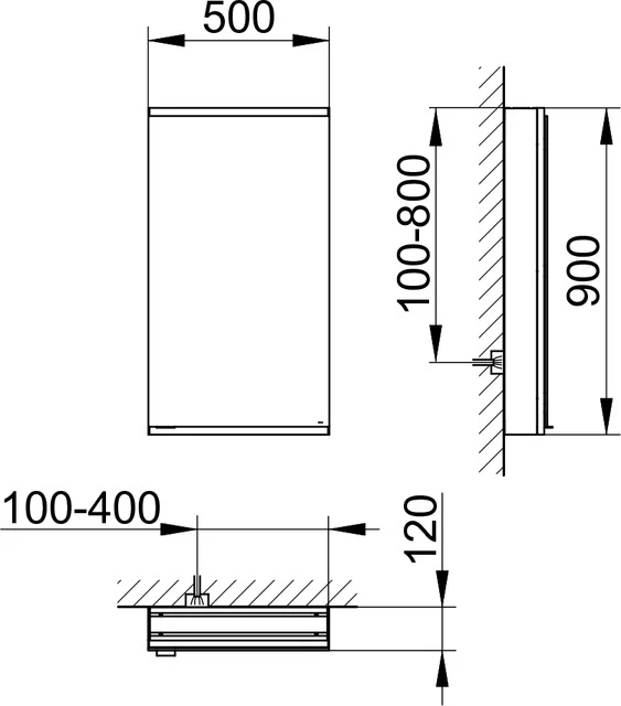 KEUCO Wandvorbau Spiegelschrank 1-türig „Royal Modular 2.0“ in Silber (eloxiert), Anschlag rechts, rechts, Aufputz, Anschlag rechts, ohne Beleuchtung 500 × 900 × 120 mm