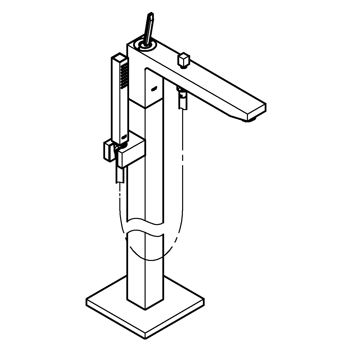 Einhand-Wannenbatterie Eurocube Joy 23667_1, Bodenmontage, Fertigmontageset für 45 984, mit Handbrause und Brauseschlauch, eigensicher, chrom