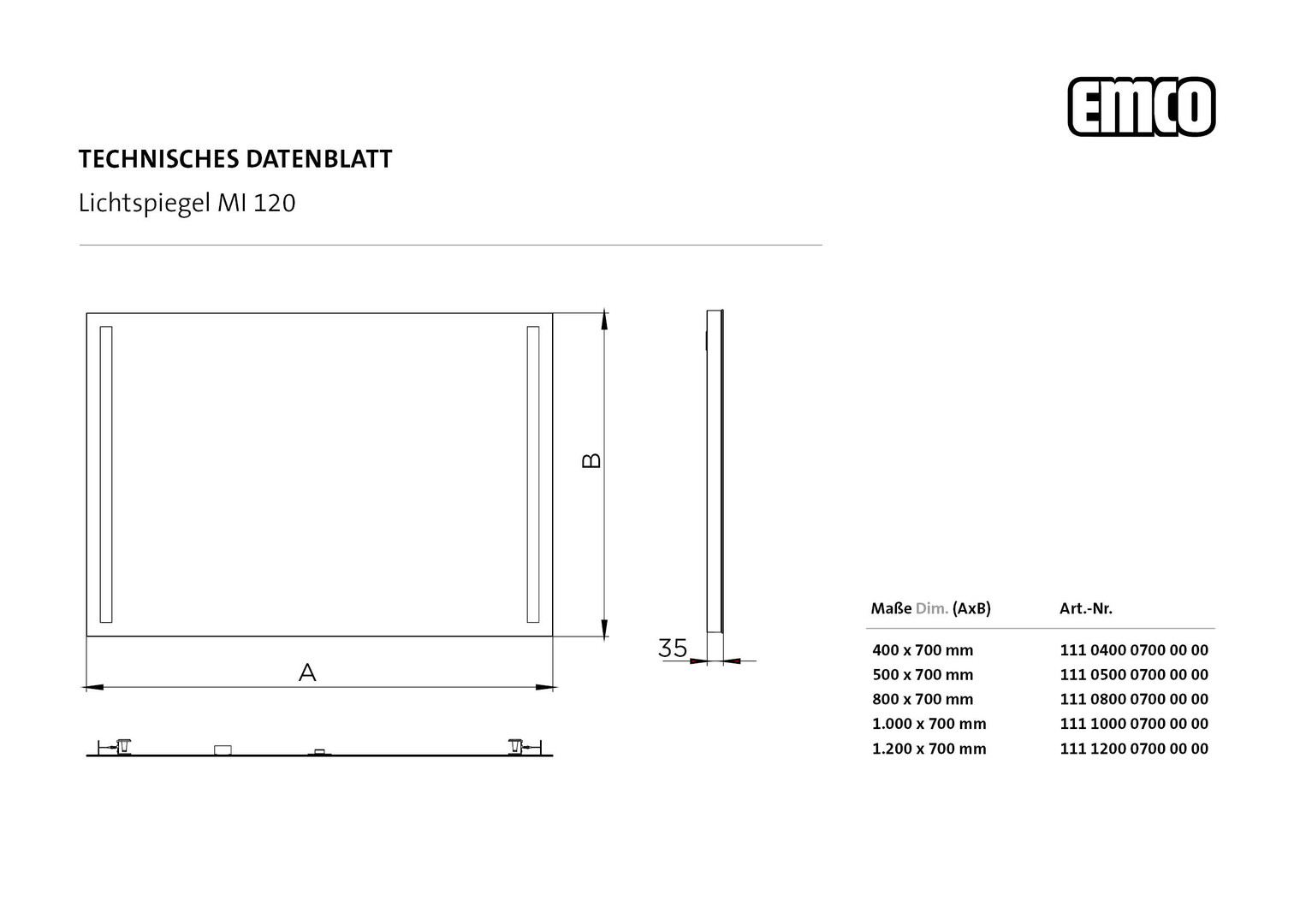 emco Lichtspiegel „MI 120“ 40 × 70 cm