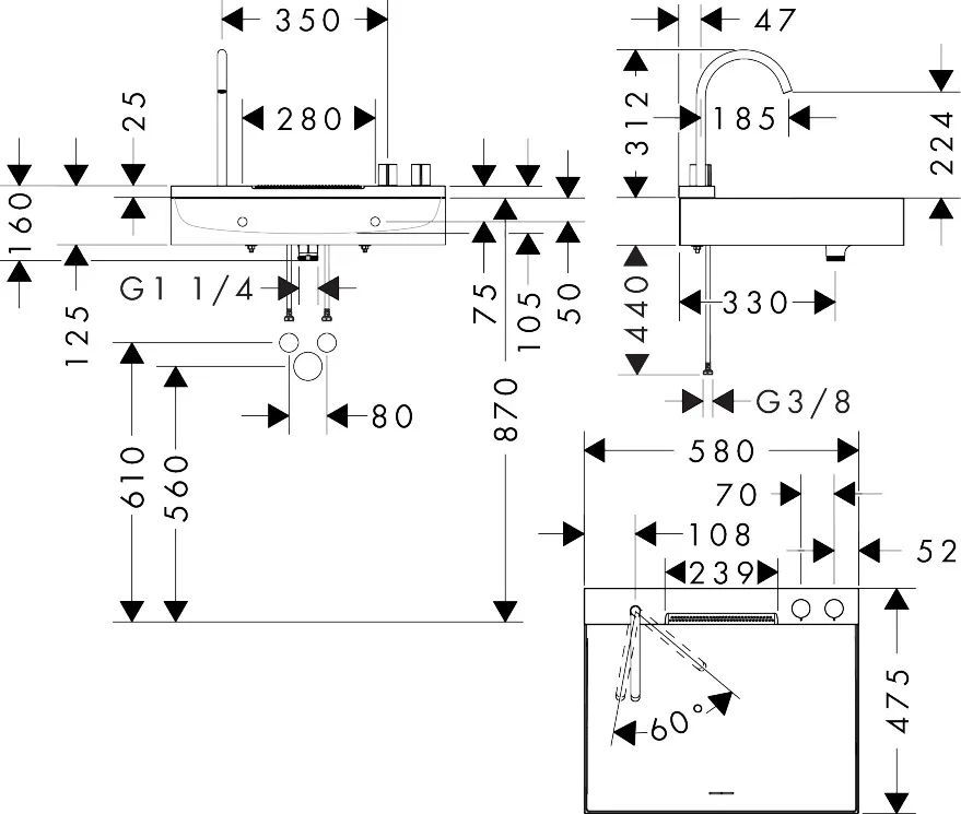 Hansgrohe Avalegra AquaUnit 580⁄475, Brushed Bronze Hansgrohe Avalegra AquaUnit 580⁄475, Brushed Bronze