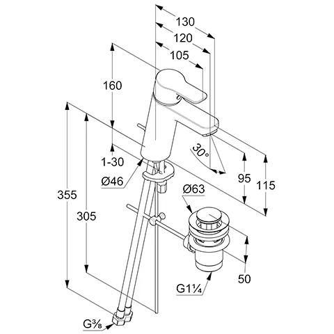 Kludi PURE & EASY Waschtisch-EHM 100 m. Metallablaufg. chrom